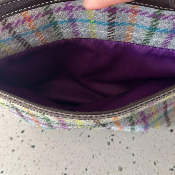 COACH Penelope Wool Tattersall Tweed Leather Trim Tote Shoulder Hand Bag Top Zip - Picture 13 of 13